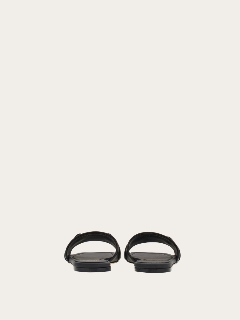 Ferragamo | Women's Flat Slide With Gancini Ornament - Black