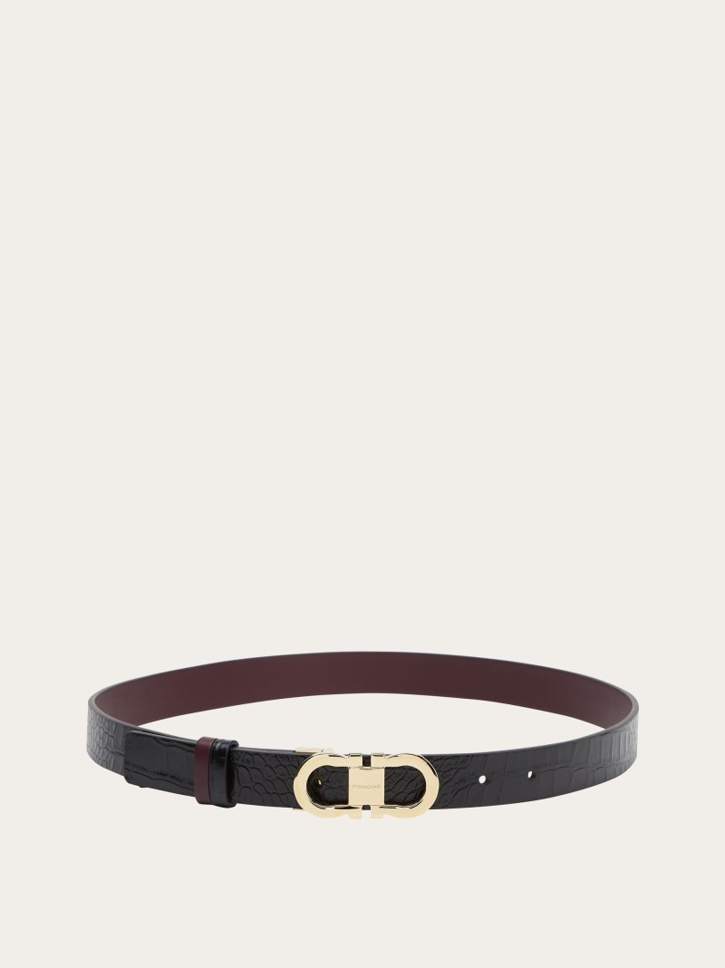 Ferragamo | Women's Reversible And Adjustable Gancini Belt - Black/Dark Barolo