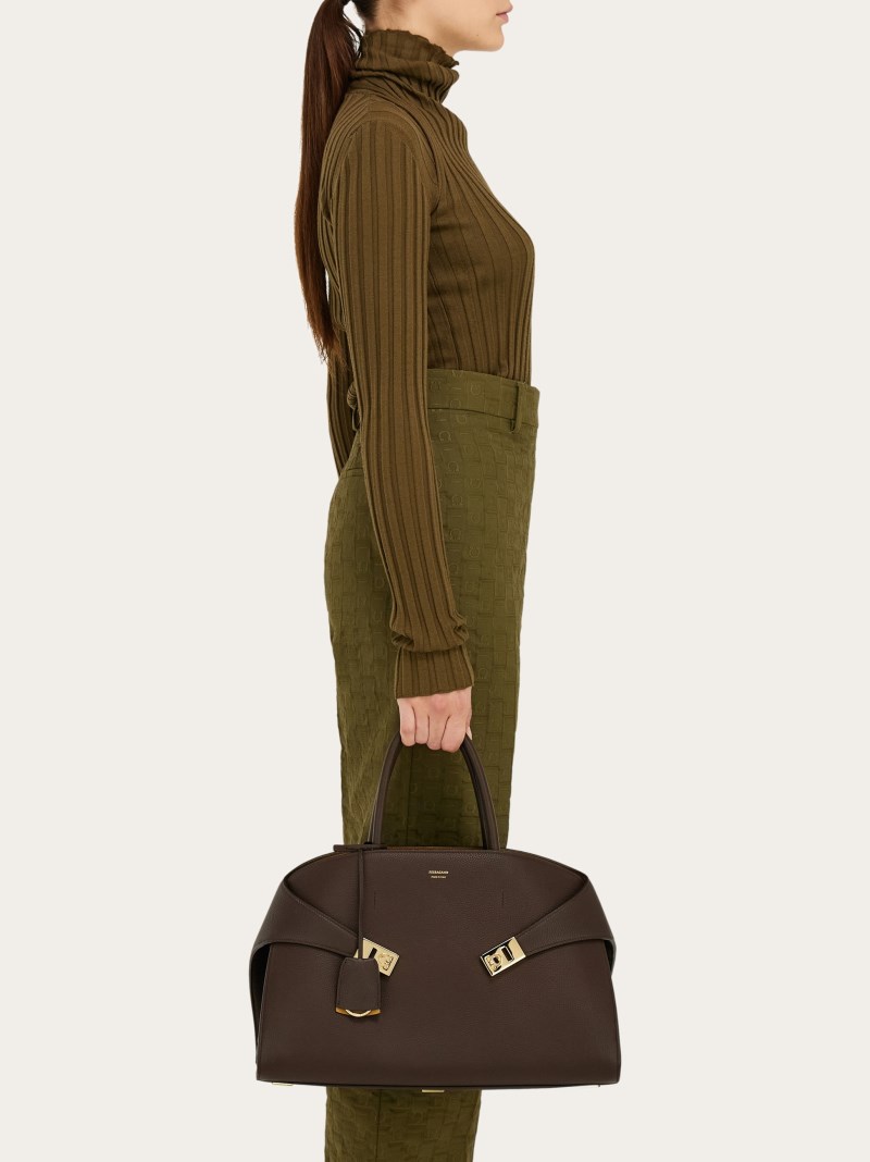 Ferragamo | Women's Hug Bicolor Handbag - Testa Di Moro/Burnt Ocher