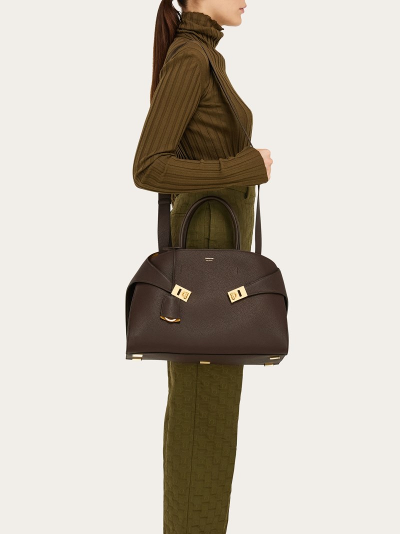 Ferragamo | Women's Hug Bicolor Handbag - Testa Di Moro/Burnt Ocher