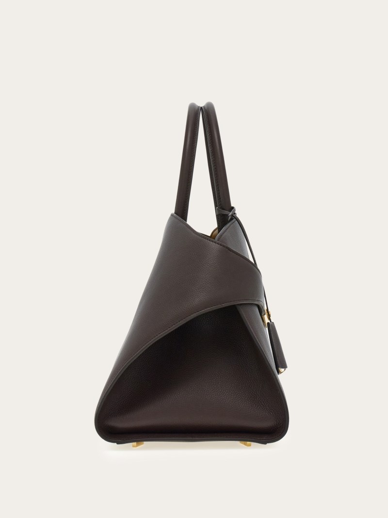 Ferragamo | Women's Hug Bicolor Handbag - Testa Di Moro/Burnt Ocher