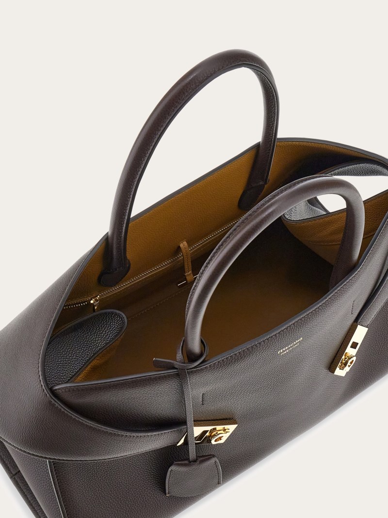Ferragamo | Women's Hug Bicolor Handbag - Testa Di Moro/Burnt Ocher