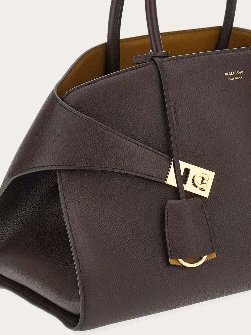 Ferragamo | Women's Hug Bicolor Handbag - Testa Di Moro/Burnt Ocher