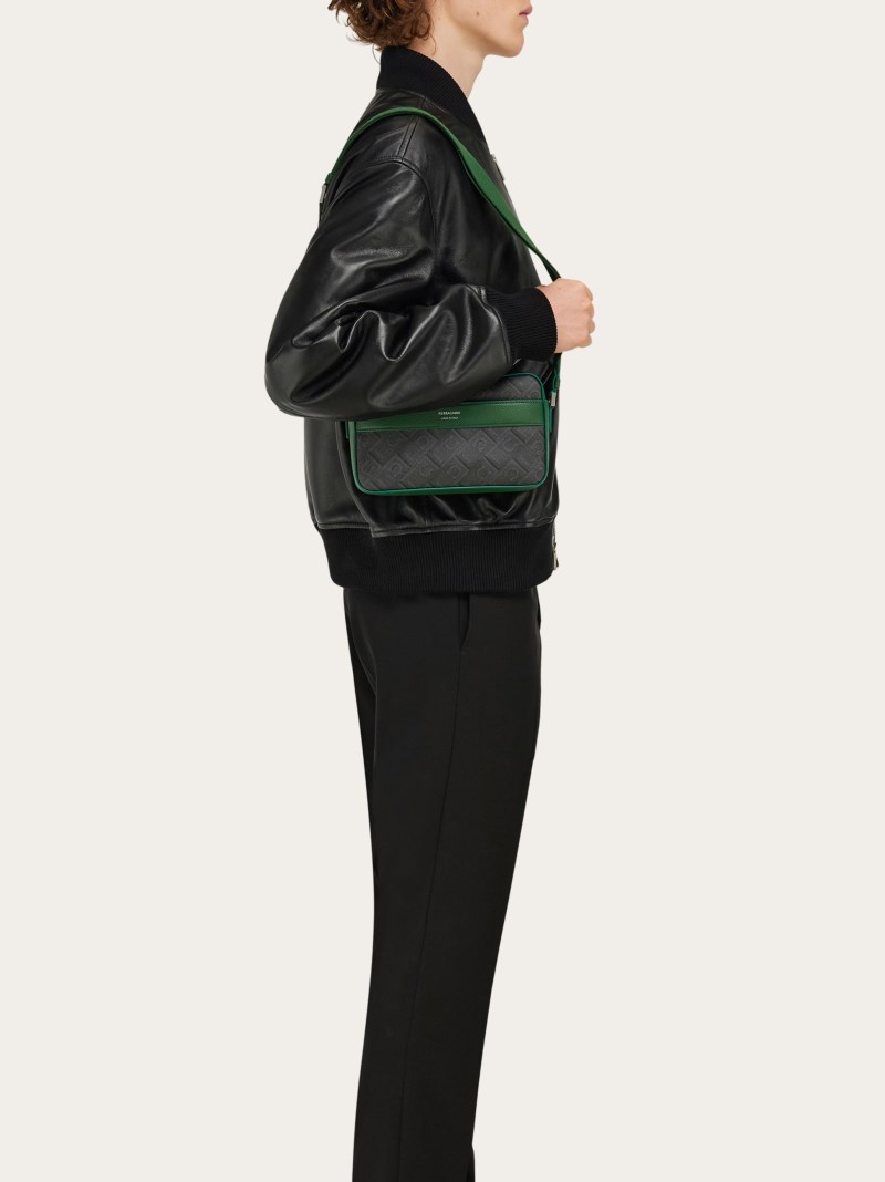 Ferragamo | Men's Monogram Crossbody Bag - Black/Grey/Forest Green