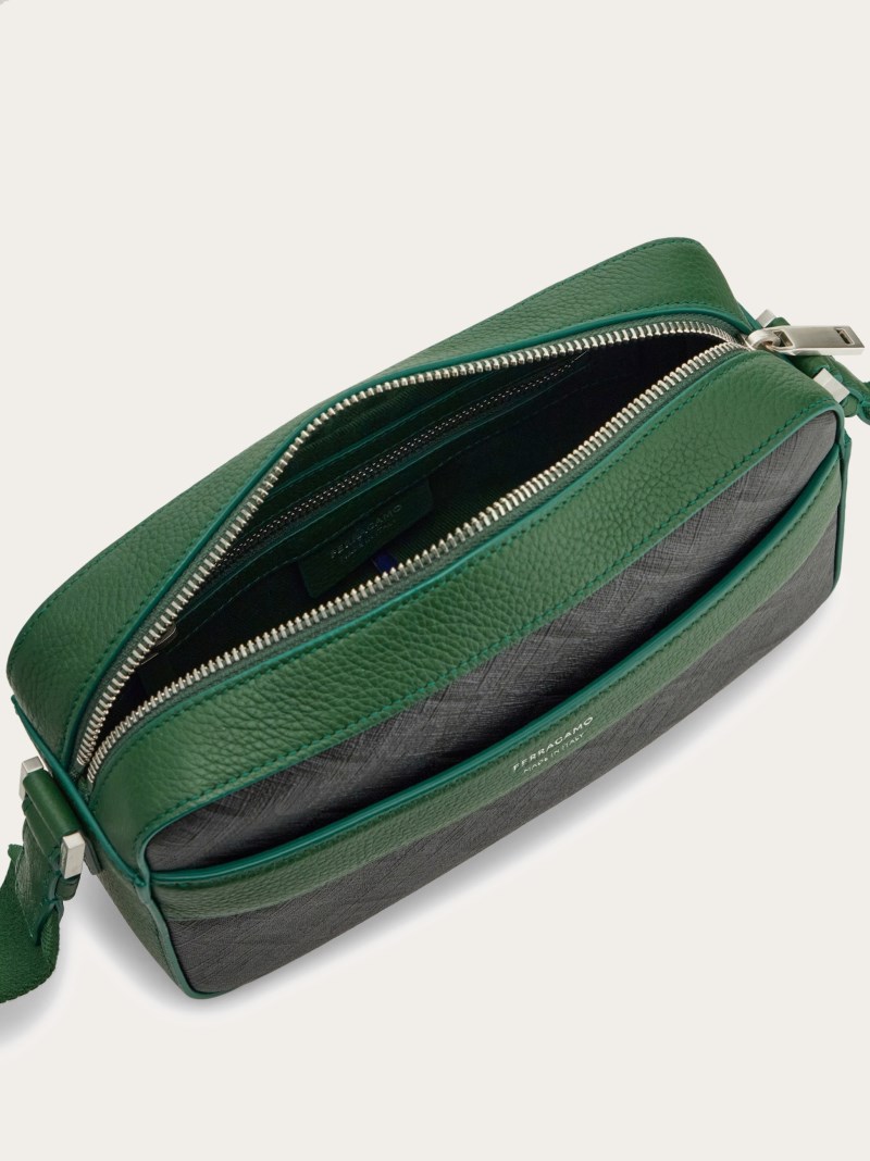 Ferragamo | Men's Monogram Crossbody Bag - Black/Grey/Forest Green