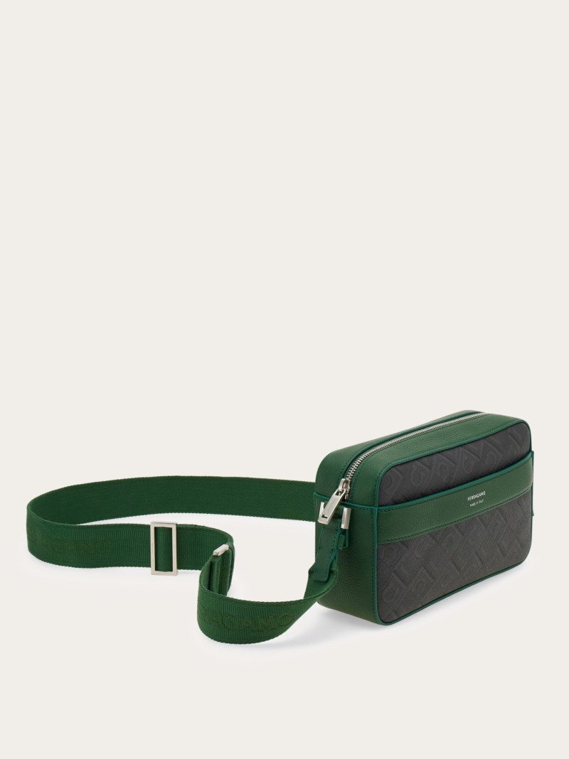 Ferragamo | Men's Monogram Crossbody Bag - Black/Grey/Forest Green