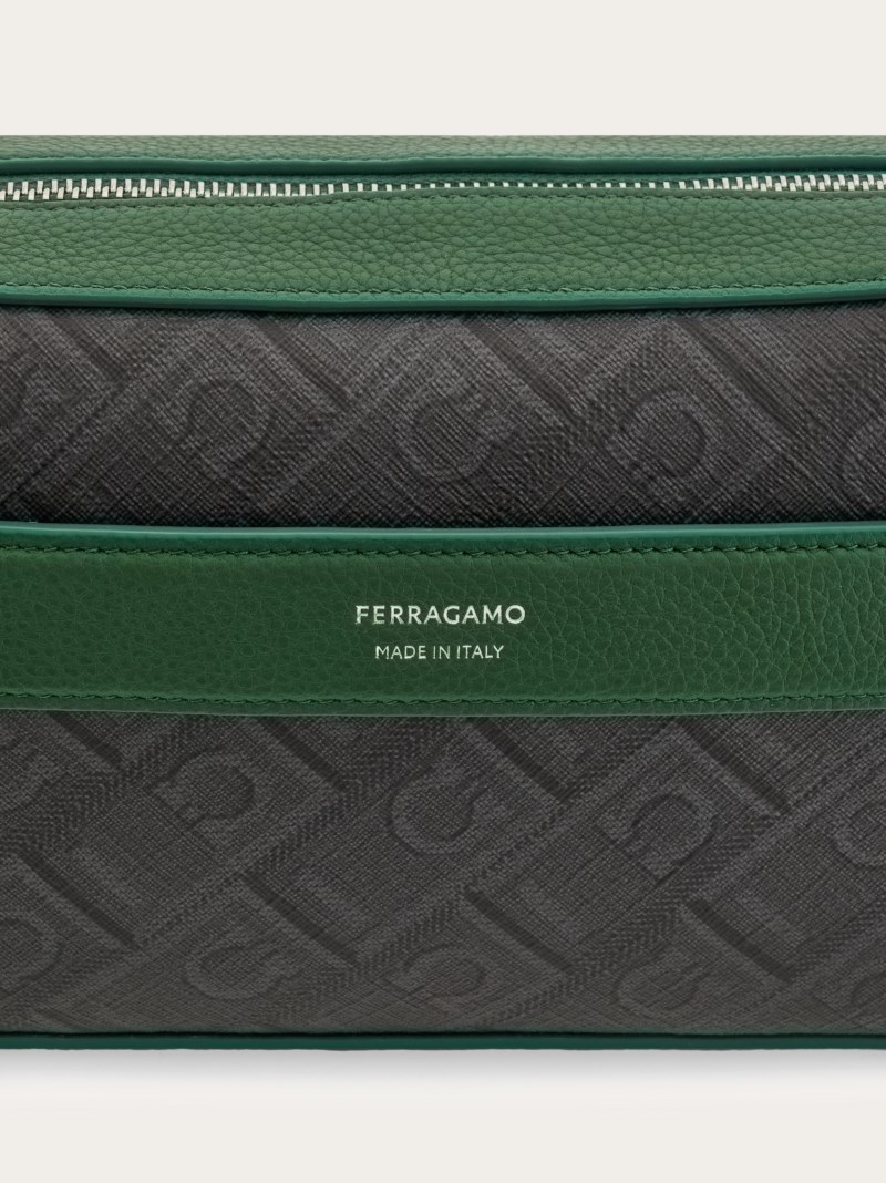 Ferragamo | Men's Monogram Crossbody Bag - Black/Grey/Forest Green