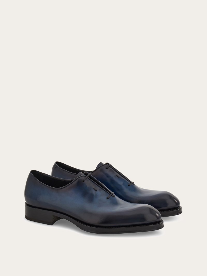 Ferragamo | Men's Tramezza Oxford With Covered Laces - Teal Blue/Black