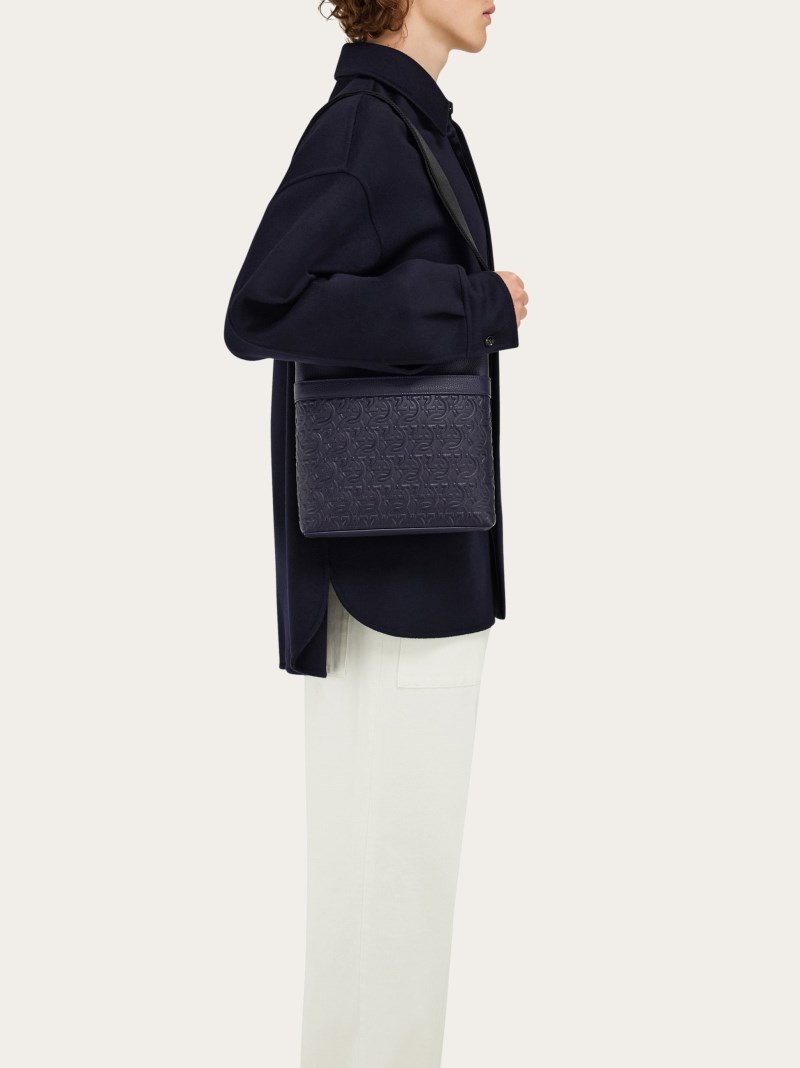 Ferragamo | Men's Embossed Gancini Crossbody Bag - Midnight Blue