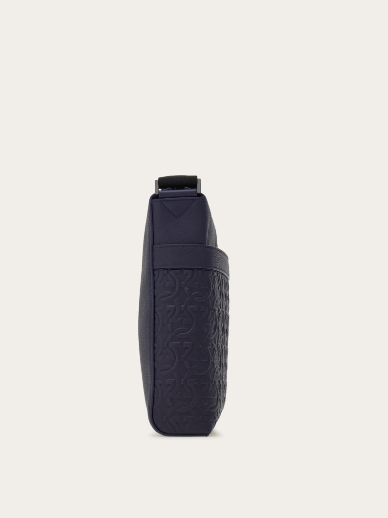 Ferragamo | Men's Embossed Gancini Crossbody Bag - Midnight Blue