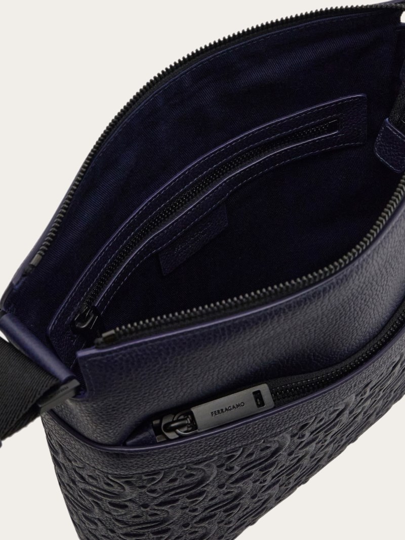 Ferragamo | Men's Embossed Gancini Crossbody Bag - Midnight Blue