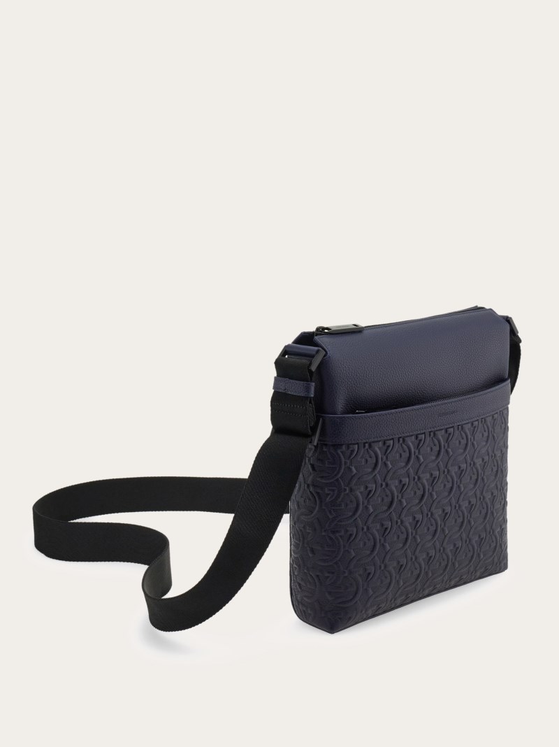 Ferragamo | Men's Embossed Gancini Crossbody Bag - Midnight Blue