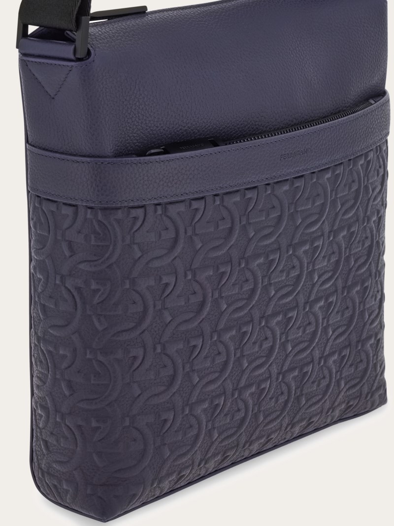 Ferragamo | Men's Embossed Gancini Crossbody Bag - Midnight Blue