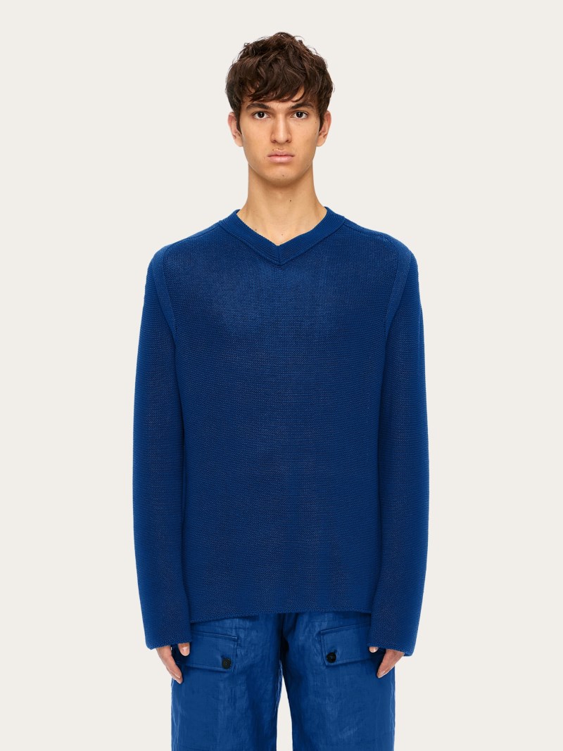 Ferragamo | Men's V-Neck Sweater - Teal Blue