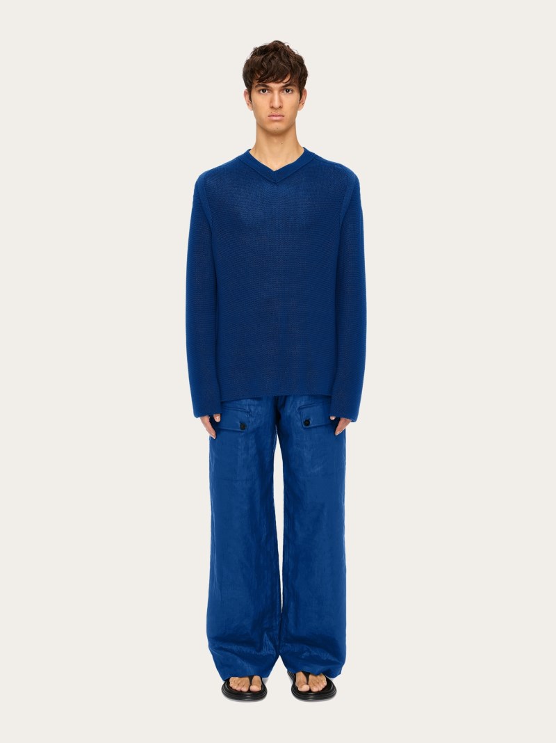 Ferragamo | Men's V-Neck Sweater - Teal Blue