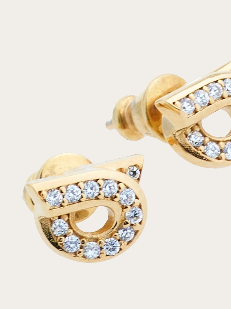 Ferragamo | Women's Gancini Earrings With Rhinestones - Gold (Size 10)