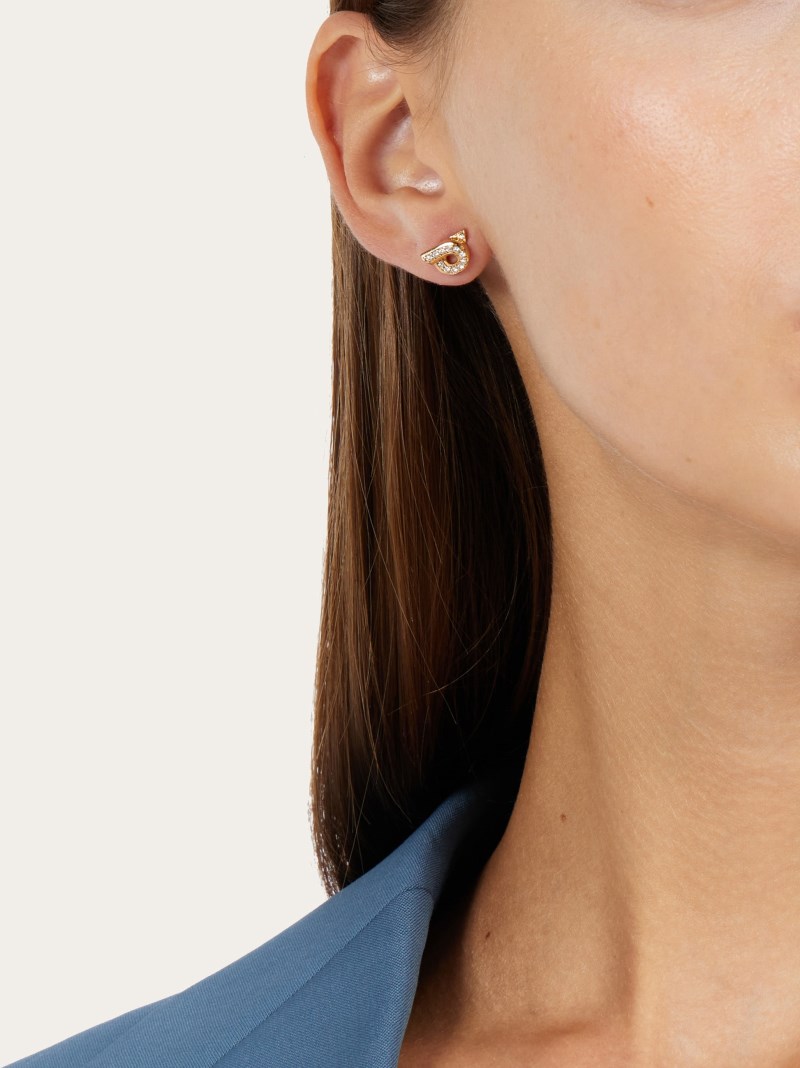 Ferragamo | Women's Gancini Earrings With Rhinestones - Gold (Size 10)