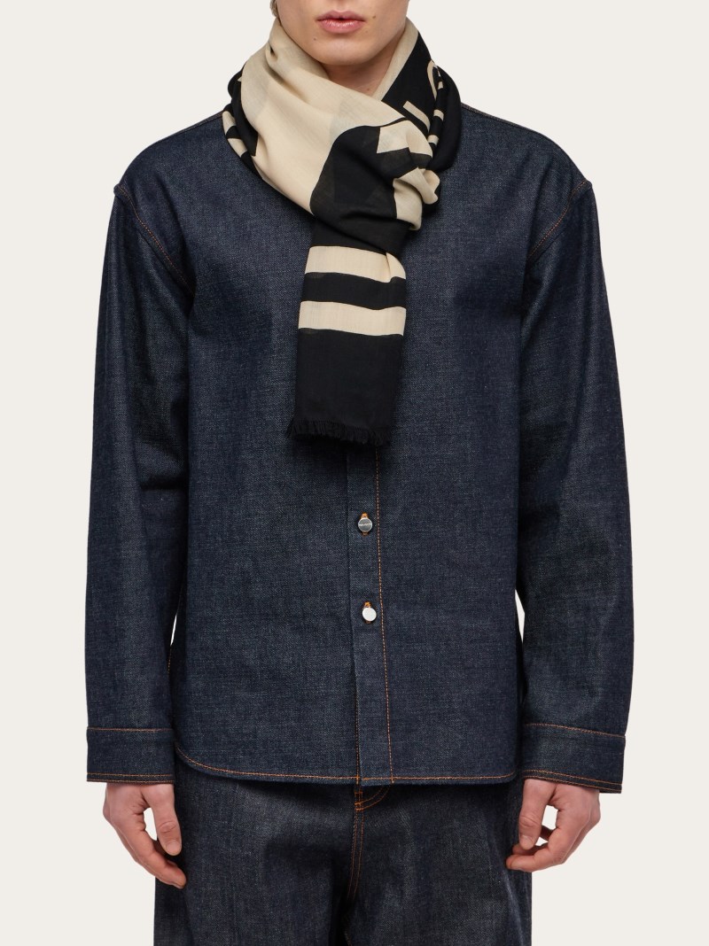 Ferragamo | Men's Maxi-Logo Stole - Black/Stone Grey