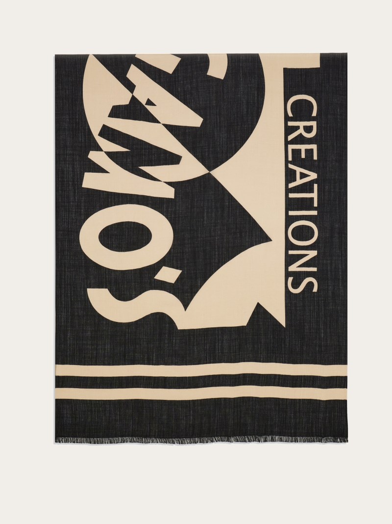 Ferragamo | Men's Maxi-Logo Stole - Black/Stone Grey