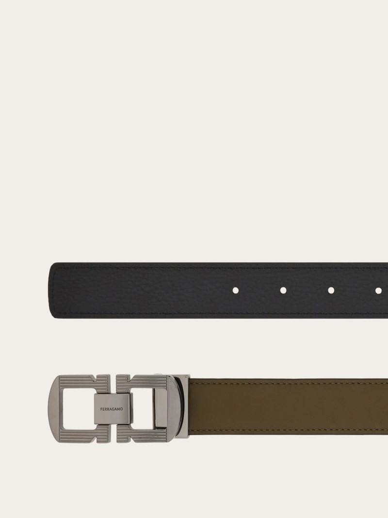 Ferragamo | Men's Reversible And Adjustable Gancini Belt - Olive Green/Black