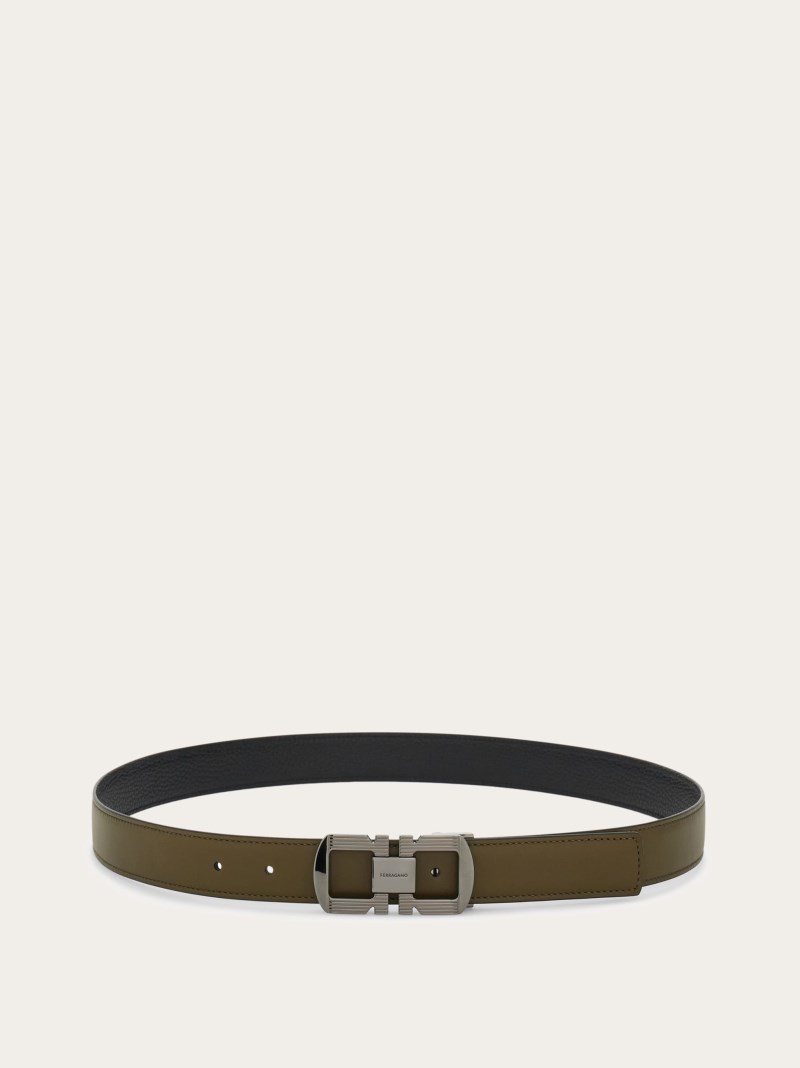 Ferragamo | Men's Reversible And Adjustable Gancini Belt - Olive Green/Black