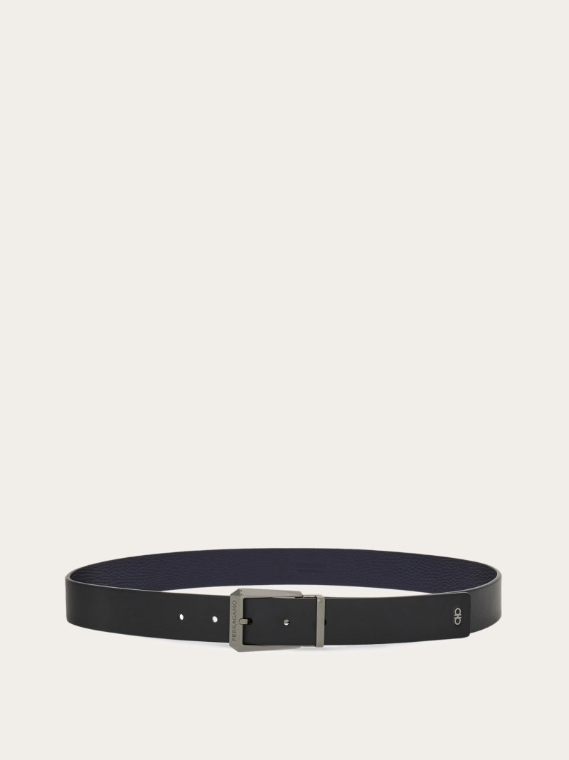 Ferragamo | Men's Reversible And Adjustable Belt - Midnight Blue/Black