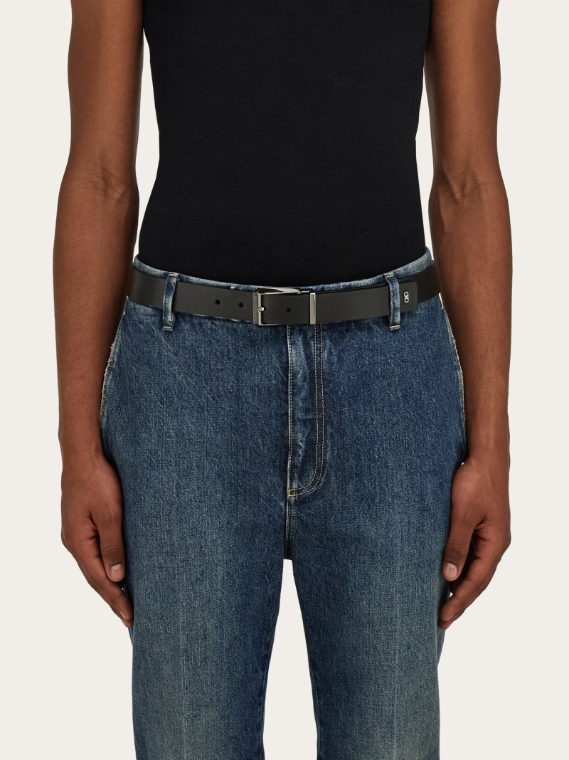Ferragamo | Men's Reversible And Adjustable Belt - Midnight Blue/Black