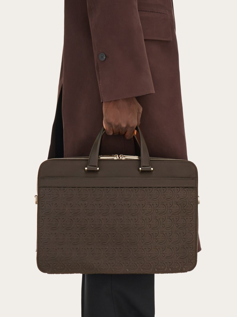 Ferragamo | Men's Embossed Gancini Business Bag - Testa Di Moro