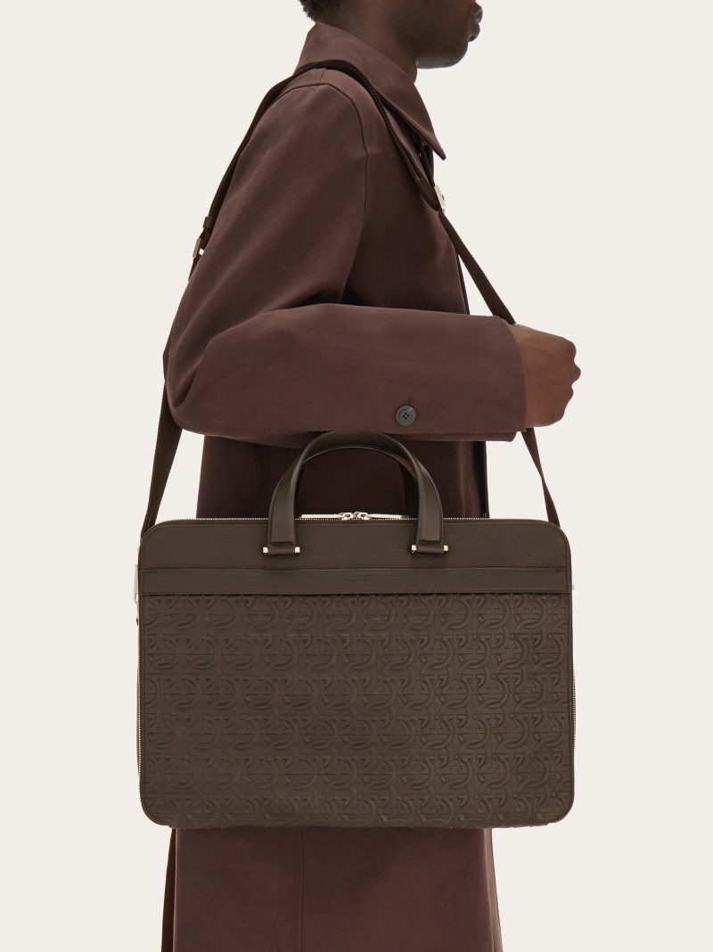 Ferragamo | Men's Embossed Gancini Business Bag - Testa Di Moro