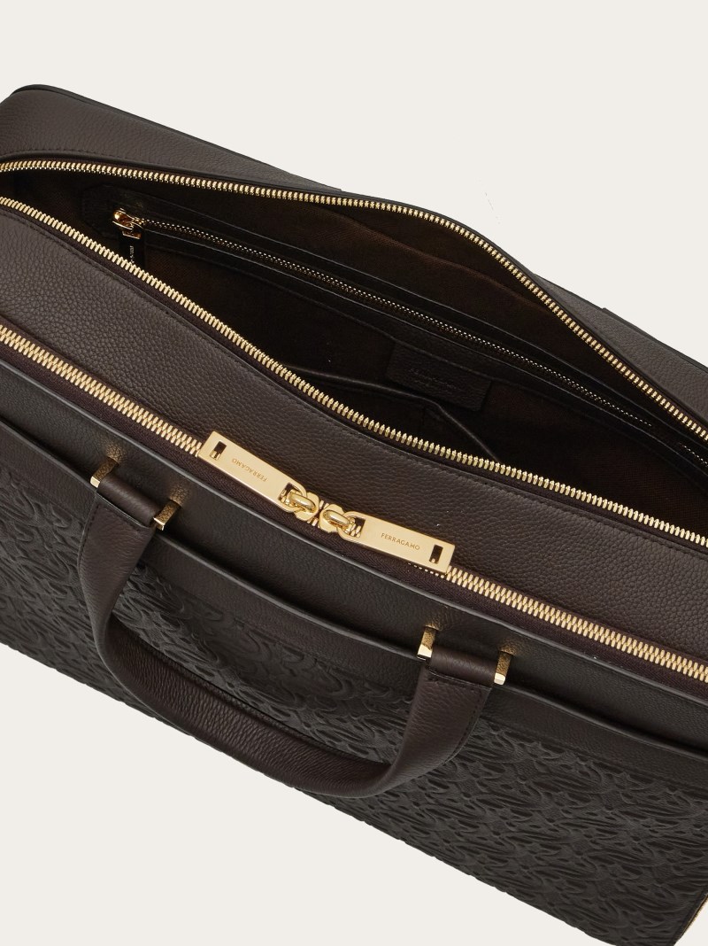 Ferragamo | Men's Embossed Gancini Business Bag - Testa Di Moro