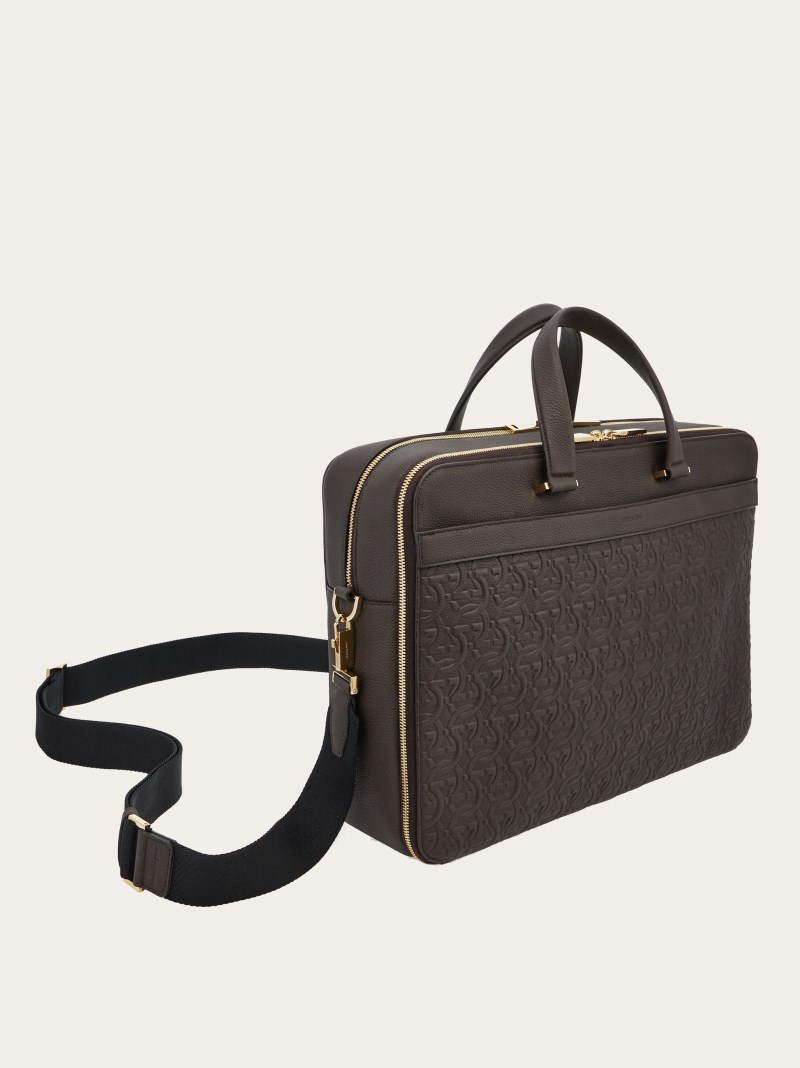 Ferragamo | Men's Embossed Gancini Business Bag - Testa Di Moro