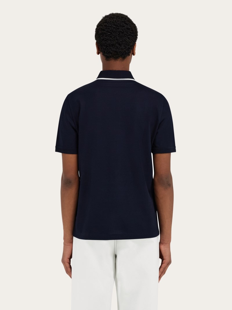 Ferragamo | Men's Cotton Polo Shirt With Zip Closure - New Navy Blue