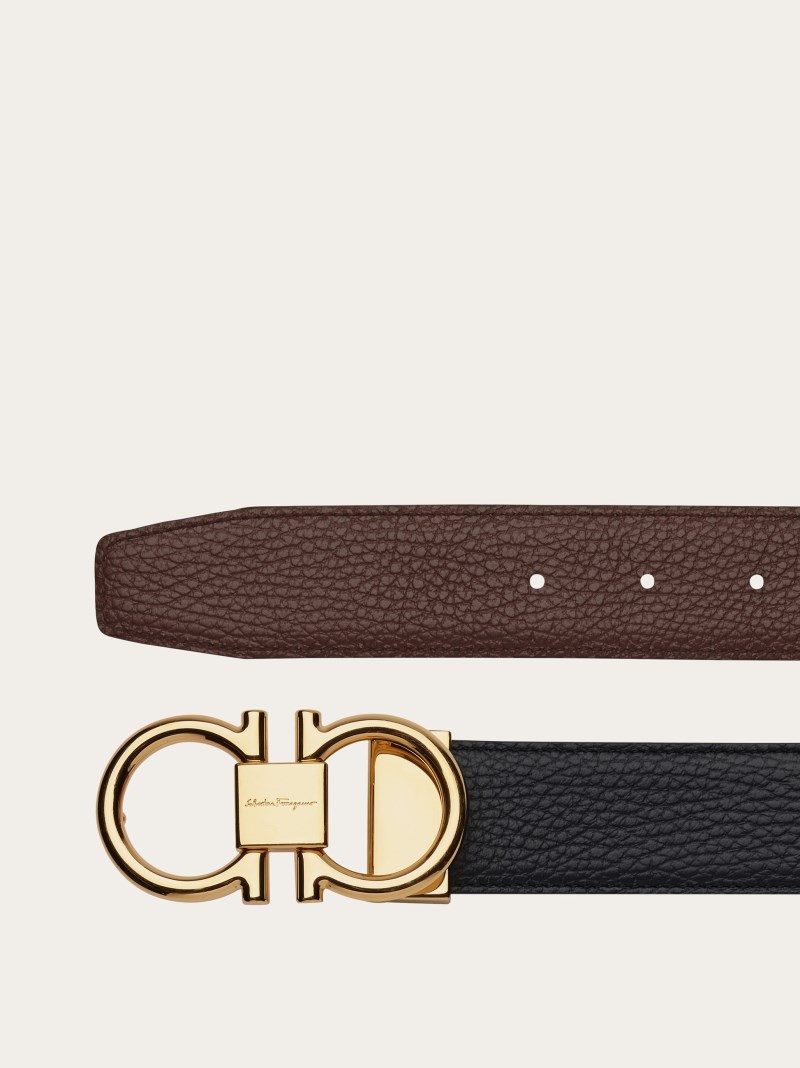Ferragamo | Men's Reversible And Adjustable Gancini Belt - Black/Cocoa
