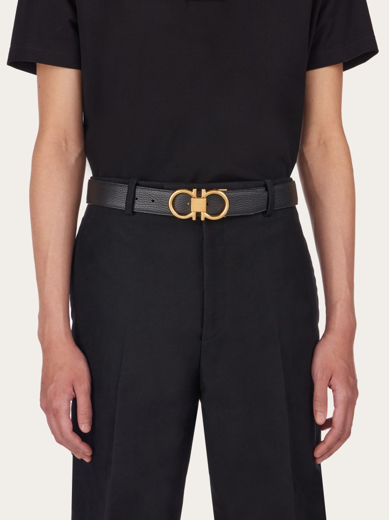 Ferragamo | Men's Reversible And Adjustable Gancini Belt - Black/Cocoa