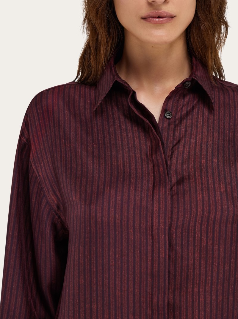 Ferragamo | Women's Printed Silk Shirt - Oxblood/Bordeaux