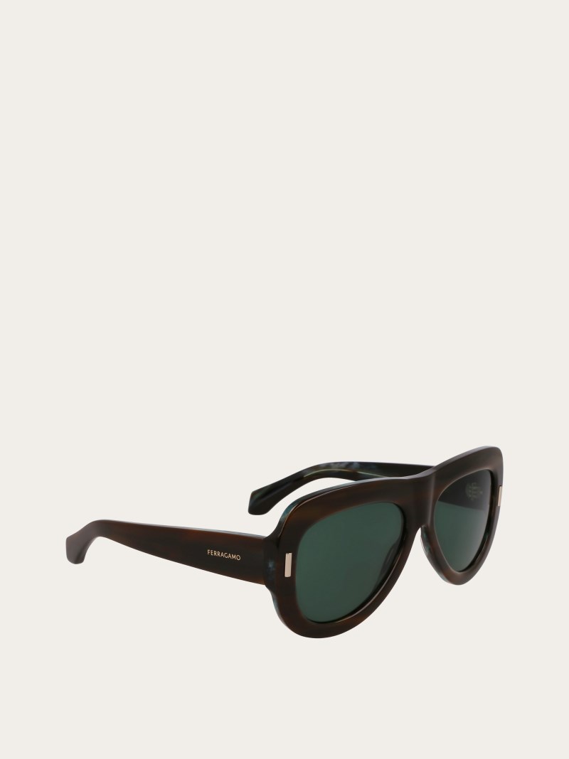 Ferragamo | Women's Sunglasses - Striped Brown-Green/Green