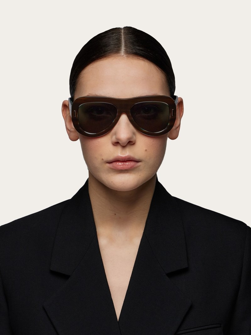 Ferragamo | Women's Sunglasses - Striped Brown-Green/Green