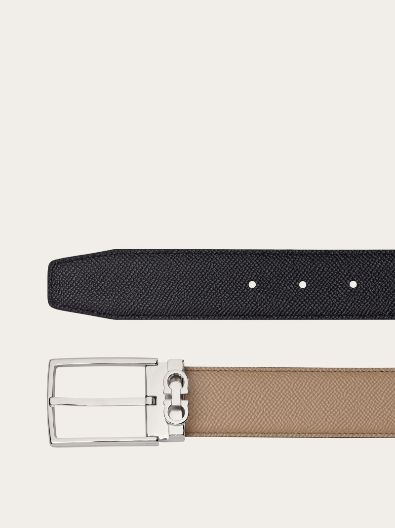 Ferragamo | Men's Reversible And Adjustable Gancini Belt - Beige/Black