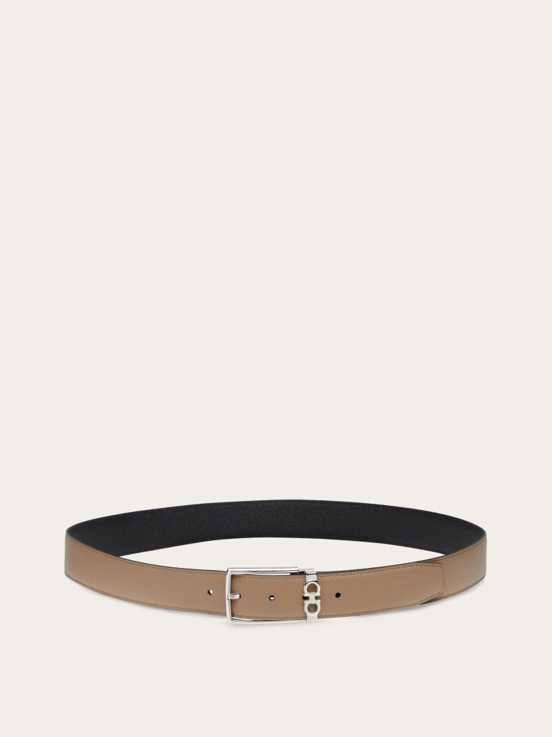 Ferragamo | Men's Reversible And Adjustable Gancini Belt - Beige/Black