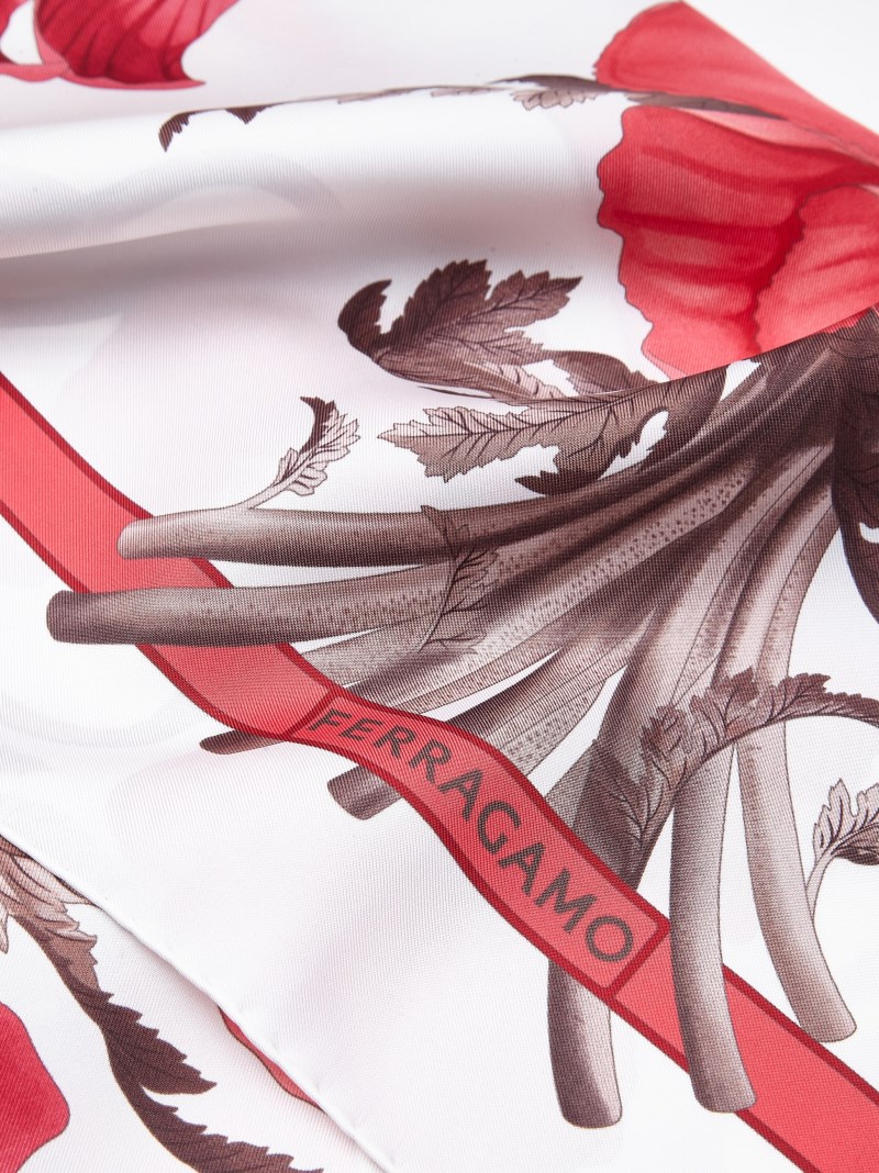 Ferragamo | Women's Poppies Print Silk Foulard - Ivory/Pink