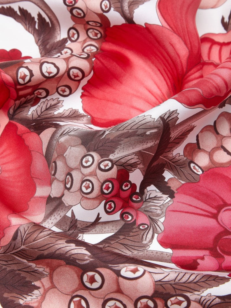 Ferragamo | Women's Poppies Print Silk Foulard - Ivory/Pink