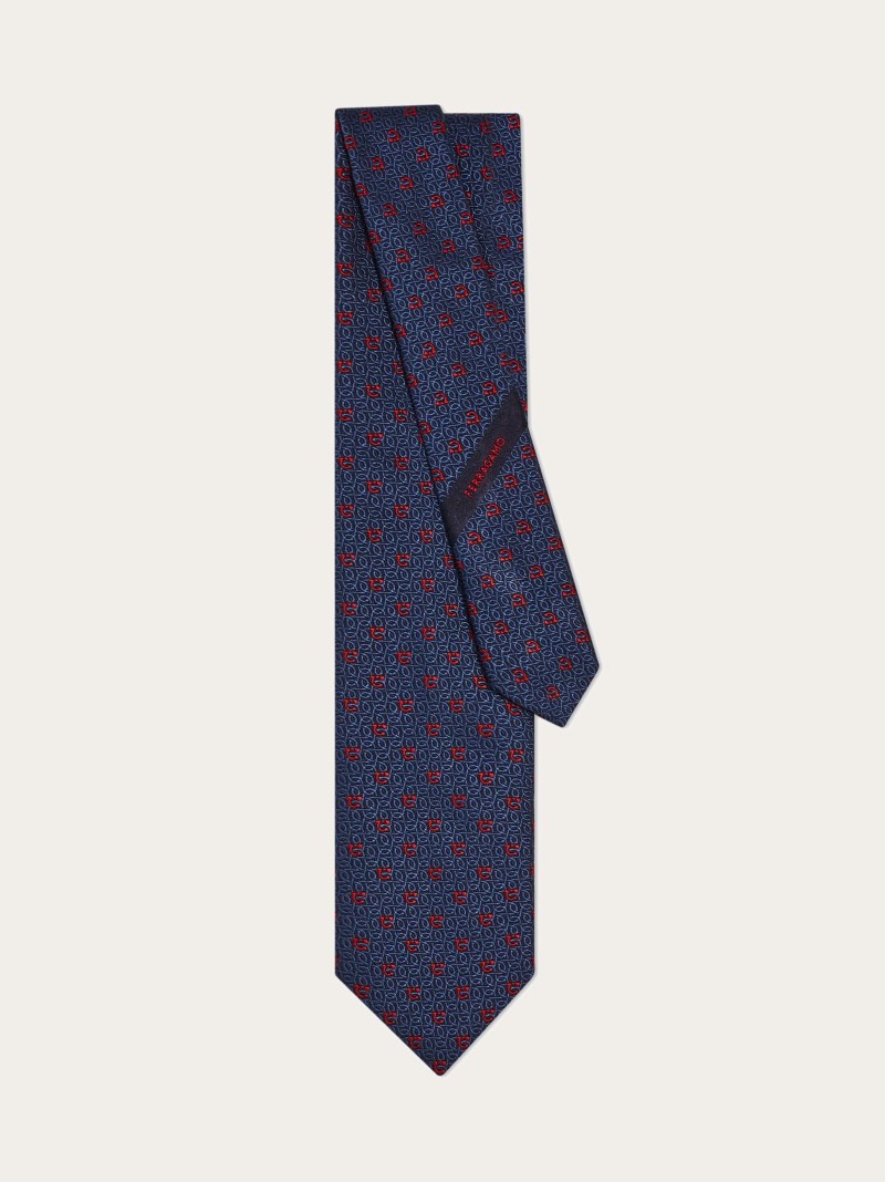 Ferragamo | Men's Gancini Jacquard Tie - Navy Blue/Red