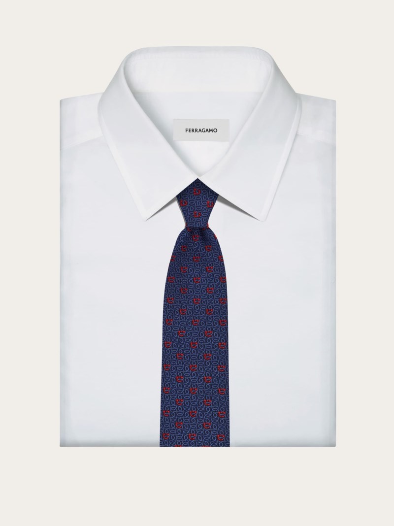 Ferragamo | Men's Gancini Jacquard Tie - Navy Blue/Red