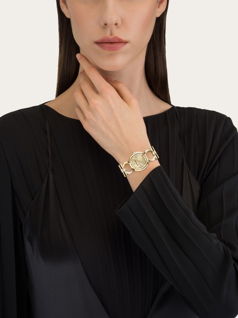 Ferragamo | Women's Double Gancini Watch - Ip Yellow Gold/Champagne