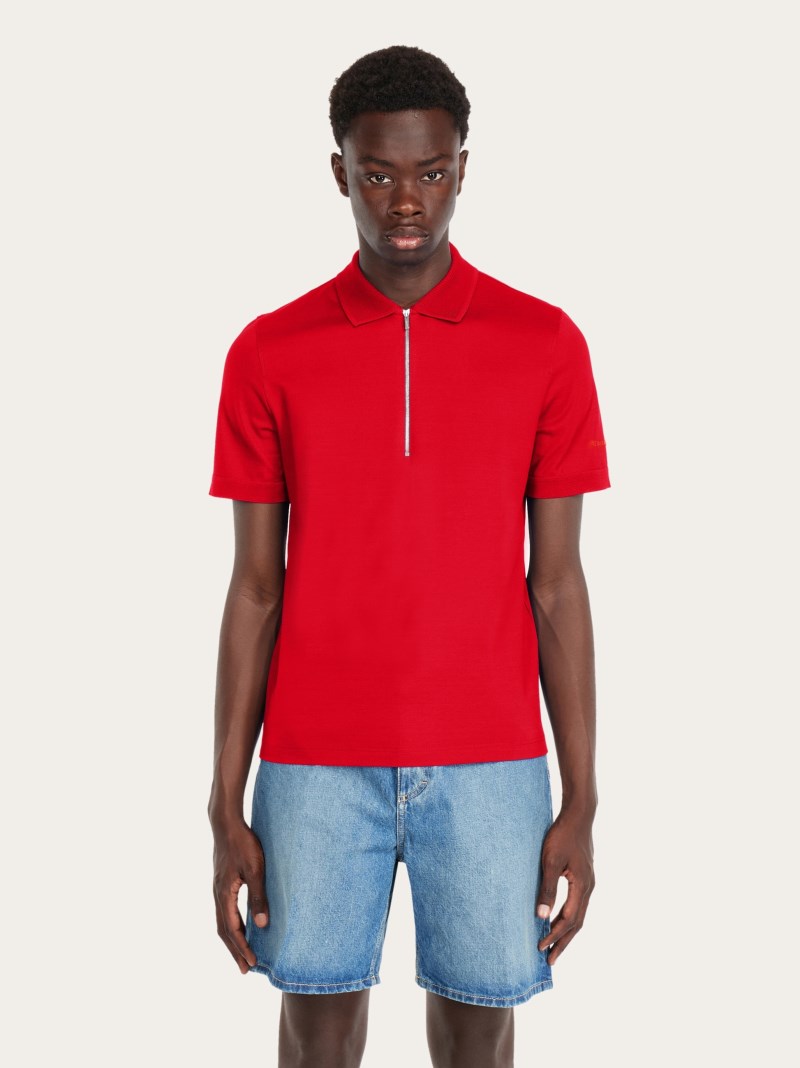 Ferragamo | Men's Polo With Zip Collar - Red