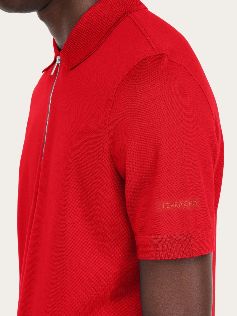 Ferragamo | Men's Polo With Zip Collar - Red
