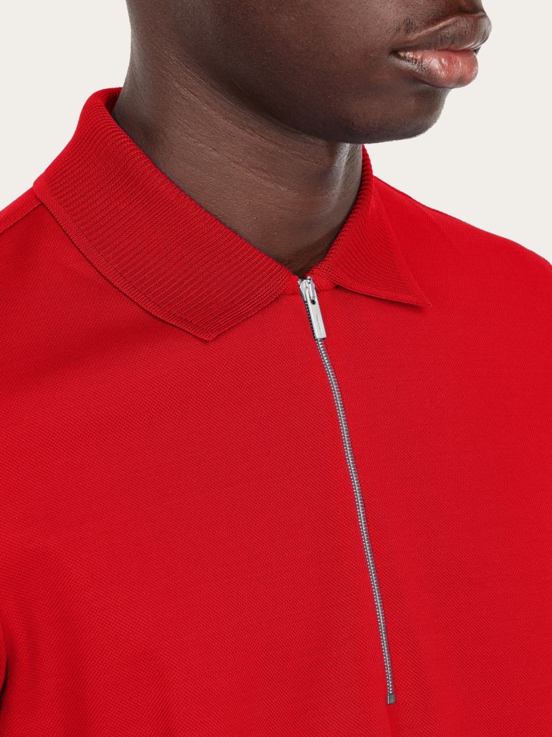 Ferragamo | Men's Polo With Zip Collar - Red