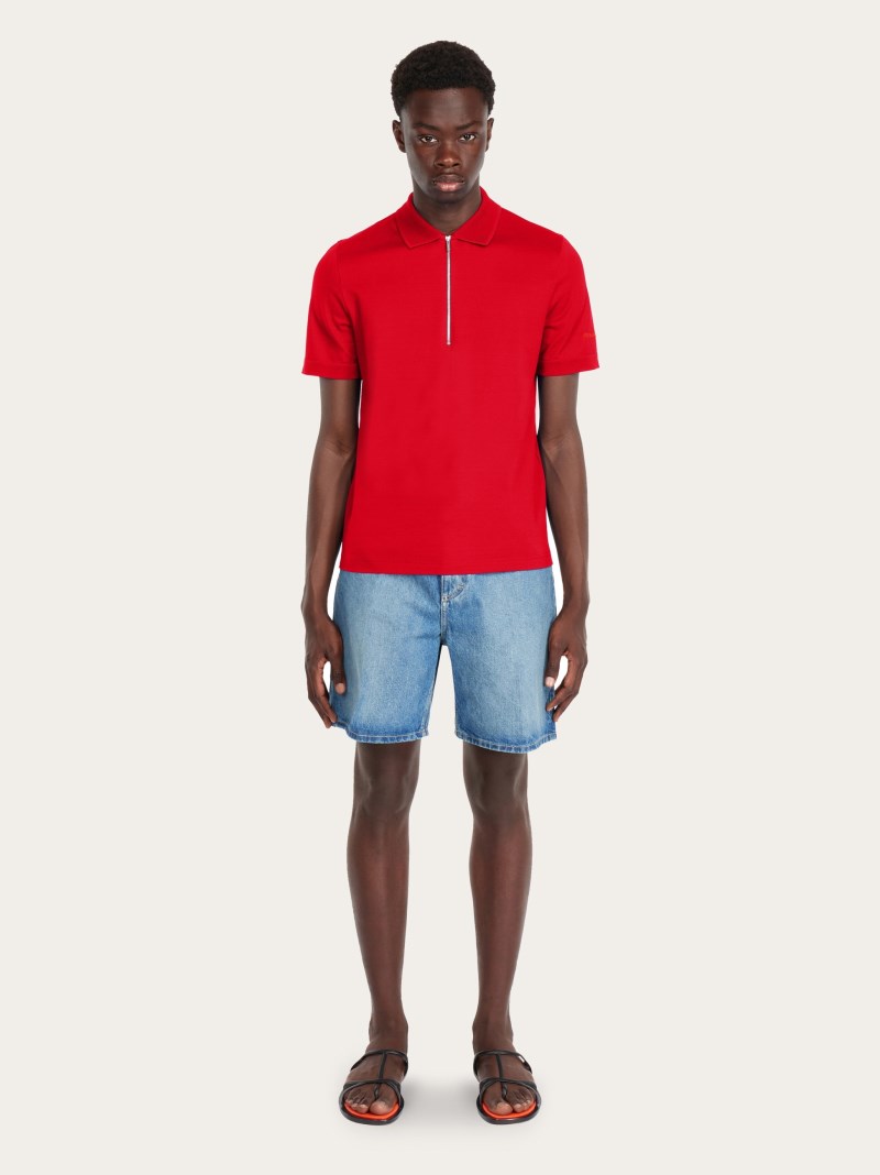 Ferragamo | Men's Polo With Zip Collar - Red