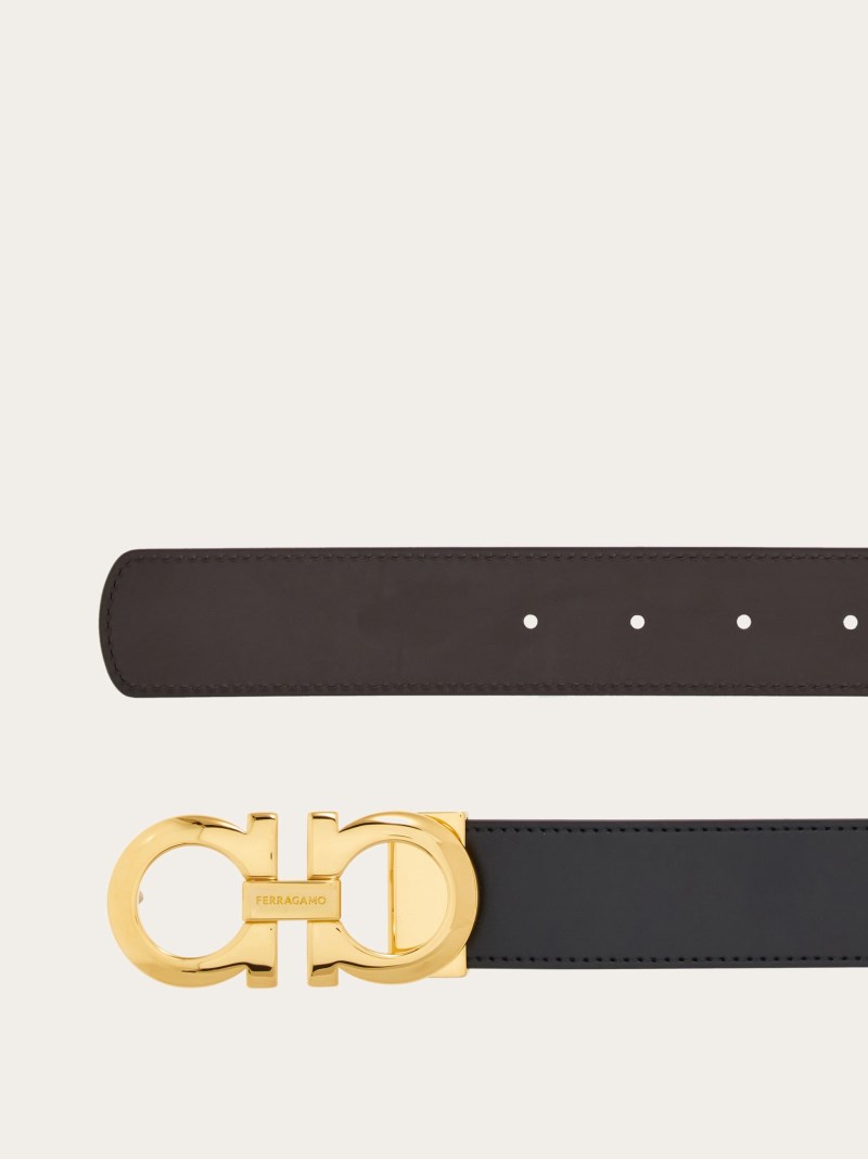 Ferragamo | Men's Reversible And Adjustable Gancini Belt - Black/Hickory
