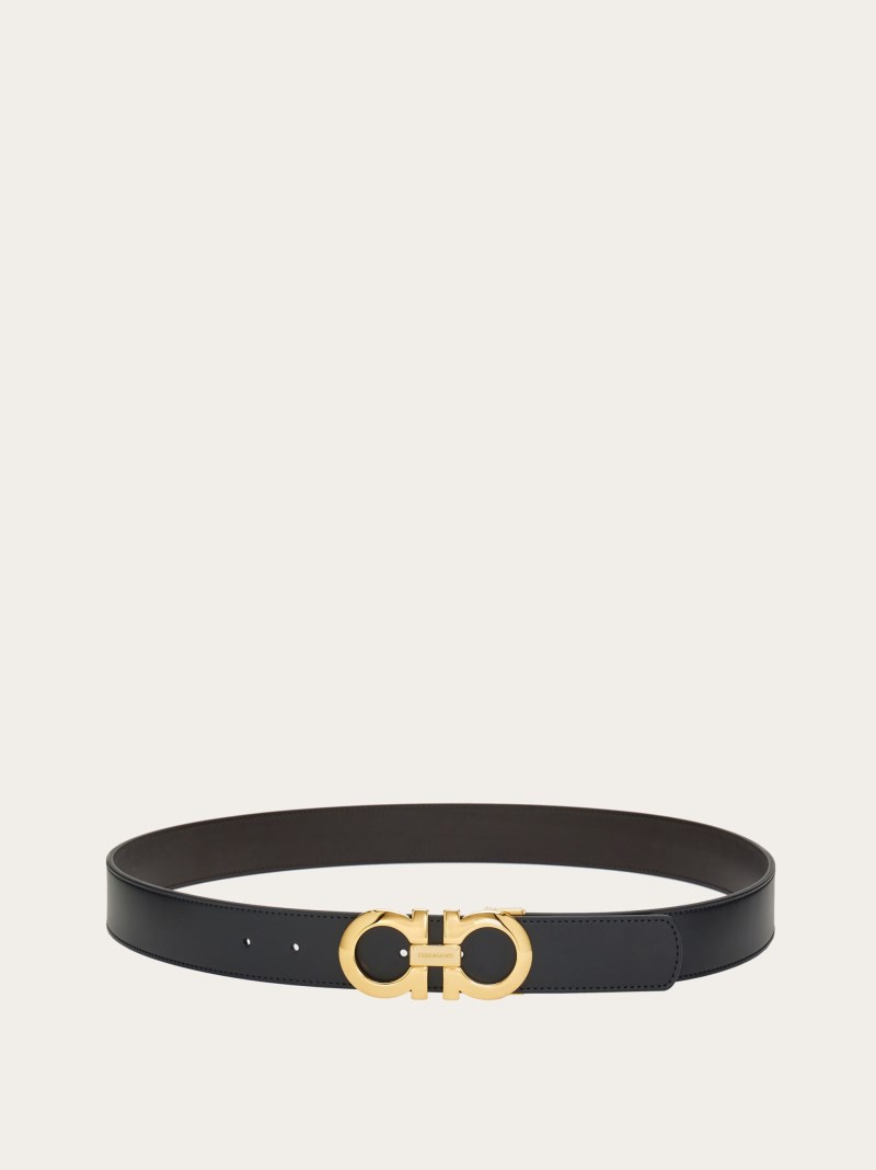 Ferragamo | Men's Reversible And Adjustable Gancini Belt - Black/Hickory